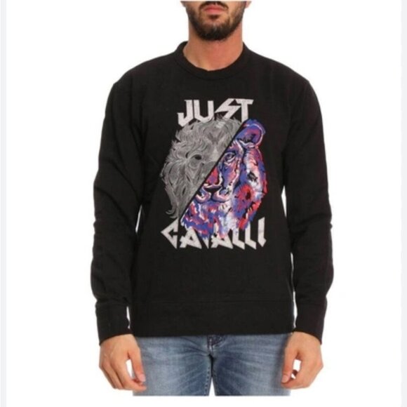 Just Cavalli Lion Logo Printed Crewneck Sweatshirt - Picture 1 of 12